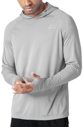 WILLIT Huvtröja, för herrar, UV-skyddande, med solskydd UPF 50+, långärmad Rashguard-tröja med SPF, för fiske, utomhus, löpning och vandring, lätt, GRÅ, XL