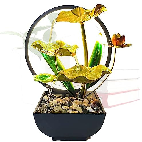 Zimmerbrunnen,3-stufiger Wasserfall Brunnen,Lotusblume Desktop-Wasser-Brunnen,Meditationsbrunnen mit Sand Steinen und LED Beleuchtung,für Meditation und Entspannung,Zuhause/Büro Dekoration (Stil 4)