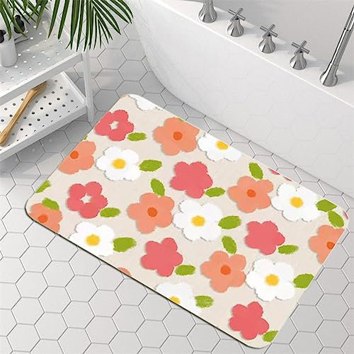 Badezimmerteppich Super Absorbierende Rutschfester Badematte, Badematten Badteppich 120x160cm Badvorleger Extra Schnelltrocknende Waschbare Badematte Home Rug, Badmatte Bodenmatte Floor Mat Rote Blume