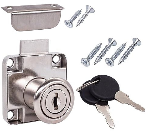 SKIR'CO (2 pcs) Cabinet Lock 21 mm with Keys, Drawer Lock, Furniture Lock Cylinder 19 mm Diameter, Cam Lock Drawer, Cupboard Lock