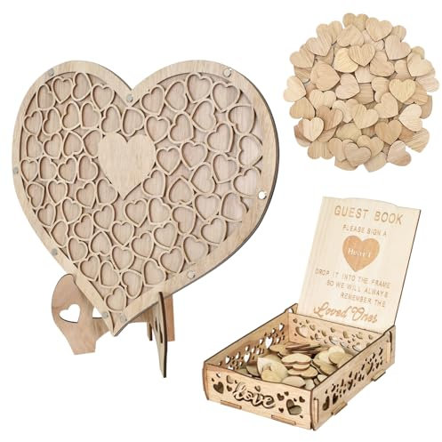 KYSUN Herz Gästebuch aus Holz, 3D Hochzeitsgästebuch Hochzeit Deko mit 100 Herzen, Personalisiert Empfangstisch Hochzeitszubehör für Verlobung Jubiläum Wedding Hochzeitsgeschenke Empfangsdekorationen
