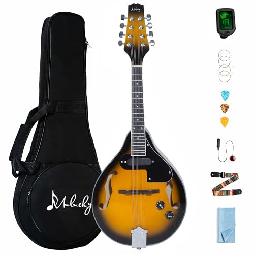 Mulucky A Style Acoustic Electric Mandolins Instrument, 8 String Acoustic Mandolin with Beginner Kit, Case, Tuner, String, Picks - Sunburst