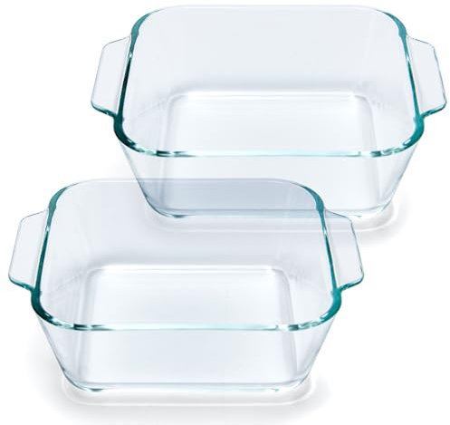 Confezione da 2 piccole pirofile quadrate in vetro da 12,7 cm, per porzioni individuali, per forno, microonde, friggitrice ad aria, uova quadrate, ciotole trasparenti con manico