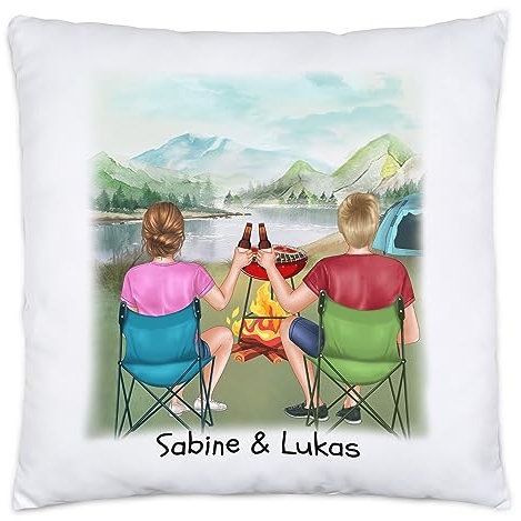 Kiddle-Design Camping Kissen Pärchen Paar Zelten Wohnmobil Womo Van Camper Wohnwagen Personalisiert Geschenk für Camper mit Name