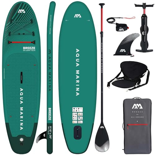 Campsup SUP Aqua Marina Breeze 9 '10 tum KAJAK sits uppblåsbart stativ Up Paddle Board | 300 x 76 x 12 cm | Surfbräda för nybörjare och avancerade med tillbehör | Lastkapacitet upp till 100 kg