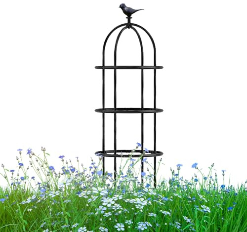 Rankhilfe Rankobelisk Metall Runden Rosensäule Top-Vogeldesign Kletterturm Gartenspalier 180x50cm 230x50cm 280x50cm 330x50cm Rankhilfe Kletterpflanzen (Color : Black, Size : H230x D50cm(7.5x1.6ft))