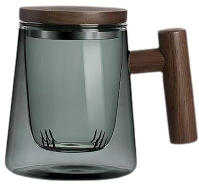 Tasse à Thé en Verre avec Infuseur et Couvercle, Tasse à infusio avec Poignée en Bois, tasse à thé résistant à la chaleur avec filtre à thé avec filtre à thé, cadeau pour famille