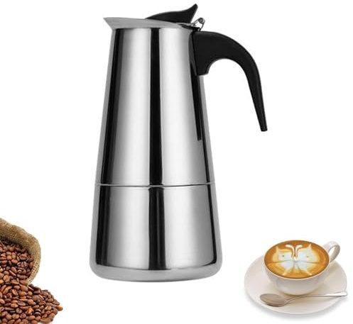 Konesky Moka Pot, 300ml / 6 Cups Stovetop Espresso Maker, Stainless Steel Coffee Pot with Ergonomic Insulated Handle, Maker Pot Coffee Extractor for Stronger Espresso
