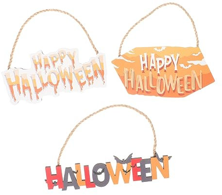 ABOOFAN Halloween-kürbis-türschild-set 3-teilig Holz-türschild Halloween-hängetürschild Kürbis- Für Halloween Holz-haustür-