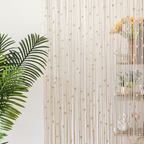 BECHAEO Boho Makramee Perlen Vorhang Handgemacht mit Holzperlen für Fenster Tür Schrank Schlafzimmer Wohnzimmer Privatsphäre Dekoration (200,7 x 91,4 cm (L x B) Weiß