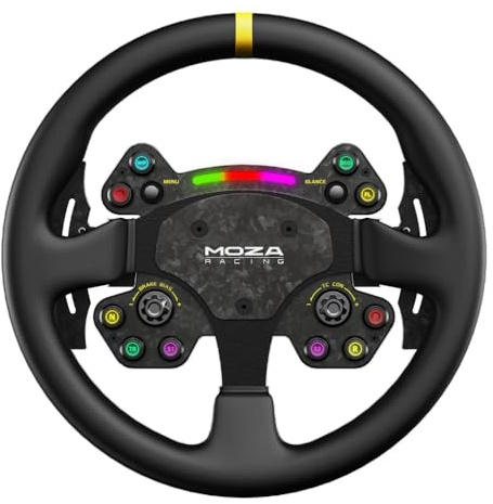 MOZA RS V2 Sim Racing Lenkrad für PC, 330 mm Premium Rundlenkrad Echtleder | Carbonfaser Schaltwippen, RGB Schaltanzeige, Aluminiumrahmen, Quick Release für iRacing Assetto Corsa EA WRC und ACC Gaming