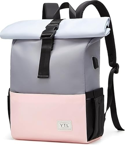 YTL Rolltop Rucksack Damen & Herren,Leichte Rucksäck Wasserdichte Tasche Radfahrenrucksack Reiserucksack Schultasche Teenager Backpack Women Viel Fächer mit 15,6 Laptopfach