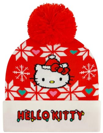 Concept One Unisex-Erwachsene Hello Kitty, Adult Women's Cuffed Knit Cap with Pom, Santa Hat Holiday Design Beanie-Mütze, Rot/Ausflug, einfarbig (Getaway Solids), Einheitsgre