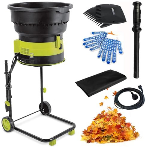 Trituradora De Hojas Eléctrica para Jardín, Trituradora De Hojas De 2500 W con Ruedas, Rastrillo De Hojas, Bolsa De Almacenamiento, Astilladoras De 8000 RPM con Embudo 54 Cm Diámetro para Limpieza