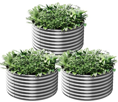 Bvewg 3 Pack 3x3x2FT Round Galvanized Raised Garden Bed Outdoor,Metal Garden Bed for Vegetables,Steel Raised Beds for Gardening,Above Ground Box for Flower