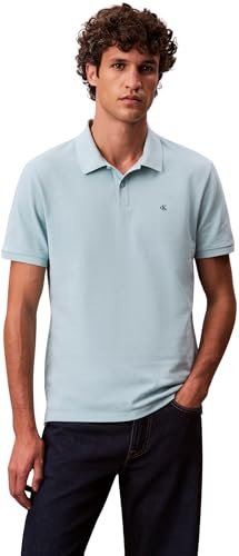 Calvin Klein Uomo Maglietta Polo Maniche Corte Monogram Pique in Cotone, Blu (Stratosphere), M