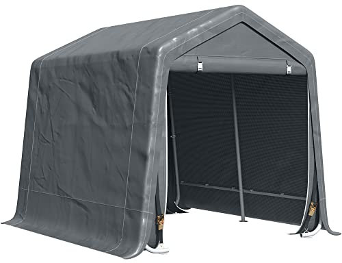 Outsunny Garage Moto per Esterno 2.4x2m, Tenda Garage per Attrezzi in Metallo e Tessuto PE, per Moto e Biciclette, Grigio Scuro