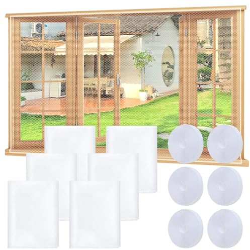 6 Pezzi Zanzariera per Finestra, 150 cm x 130 cm Rete Zanzariera per Finestre, zanzariera con nastri adesivi senza foratura, Zanzariera Adesiva, può essere tagliata (White)