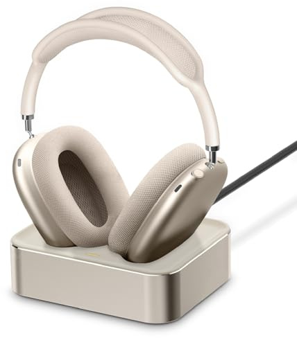 Laddningsstation för hörlurar för AirPods Max 2024 och 2020 – magnetisk headset-laddningsdocka med dubbla blixt- och typ-C-kontakter (stjärnljus)