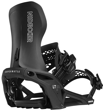Nidecker LT Supermatic Snowboard Bindings – Automatic Dual-Entry Binding with Heel Pedal & Universal Fit - L - Black