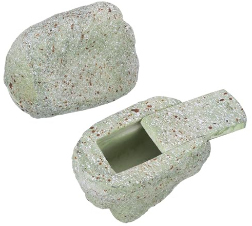 QUARKZMAN Finto Sasso Nascondi Chiave, Nascondi Una Chiave di Riserva Esterno Impermeabile Finto Sasso Nascondi Chiave Decorazione Scatola di Blocco di Sicurezza, Colore Erba