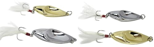 Gold Silver Fishing Spoon Lure Spinner Salmon Trout Pike Sea Trout Feather Tail Feathered White Tinsel Bucktail Mackerel Long Cast Shiny Casting Fast Sink Boat Spoon Wedge