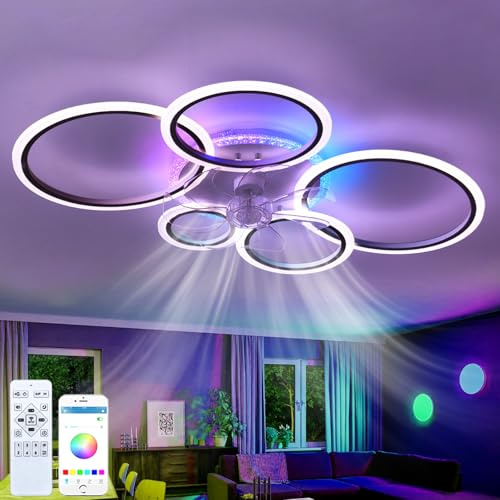 Dfiacn RGB Deckenventilator mit Licht, LED dimmbar, 6 Stufen, Ø 95 cm, Schwarz