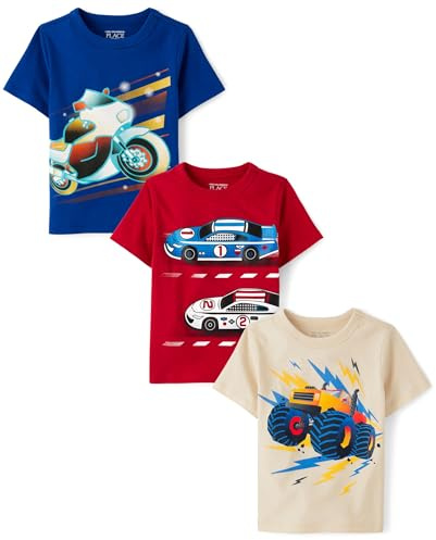 The Children's Place,Baby Boys,and Toddler Vehicle Short Sleeve Graphic T-Shirts,multipacks,Racecar/Monster Truck/Motorcycle 3-Pack,18 Months,24 Months