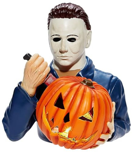 Light Up Michael Myers Statue Pumpkin Halloween Decorations Horror Movie Garden Gnomes Scary Spooky Figure Decorative Ornaments Accessories Gothic Gifts for Party Living Room Home
