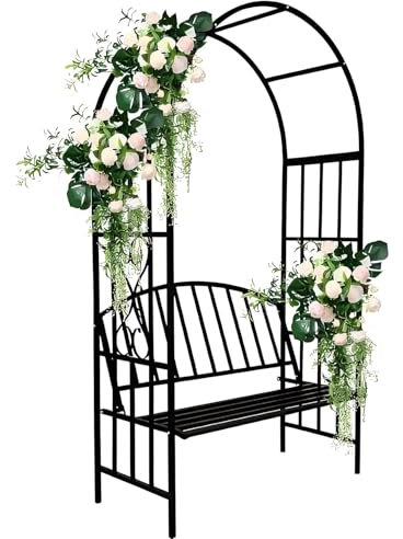 Générique Banc de Jardin Treillis Exterieur，Arche de Jardin en métal, Arche à rosiers grimpant 114x210cm Tonnelle de Jardin autoportant pour décoration de cérémonie Noir