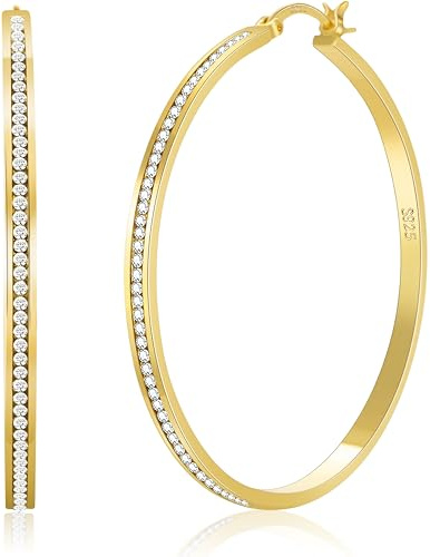 PABBEU Boucles d'oreilles créoles en or avec zircones AAAAA hypoallergéniques légères plaquées or 14 carats Boucles d'oreilles créoles en or grandes pour femmes 30/40/50/60 mm