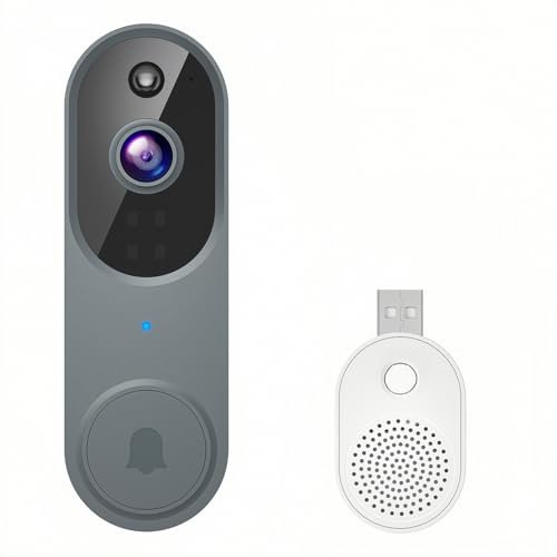 Timbre de Seguridad inalámbrico con cámara y Timbre, videoportero Inteligente de 1080p, videoportero inalámbrico con Wi-Fi, visión Nocturna y Audio bidireccional.,Grey