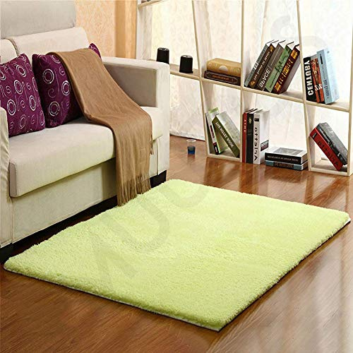 Alfombra moderna de pelo largo de lana sintética para salón, dormitorio, pasillo, cocina, color verde, 160 x 230 cm, suave, acogedora y elegante decoración del hogar