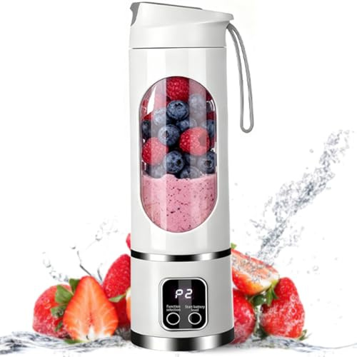 Mini Blender 470ml, 1500mAh USB Rechargeable, Portable Blender with 12 Blades, Mini Blender for Smoothies, Juices, Shakes, White