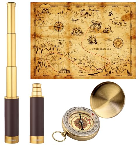 Fernrohr Pirat Retro Monokular 25x30 Zoomable Spyglass BAK-4 Linse | Kinder & Erwachsene Kapitän Jack Teleskop, ideal für Outdoor, Camping, Vogelbeobachtung und Jagd
