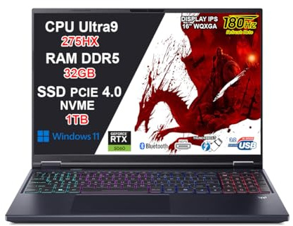 Acer Pc Gaming Portatile Predator Helios Neo 16 Ultra 9-275hx, 32Gb DDR5, SSD 1TB, GeForce RTX 5060 8Gb GDDR7 Notebook Gaming Display 16 Wqxga 180hz, Laptop Gaming Tastiera RGB, Wifi 6e, W11, BT 5.4