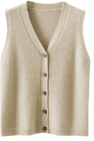 shownicer Pulls sans Manches Femmes Col en V Gilet en Tricot Cardigan avec Bouton A Abricot M