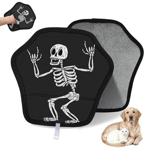 WowPrint Rock Skeleton Gant d'épilation d'animaux pour chat et chien Gants électrostatiques réutilisables Brosse pour canapé, vêtements, tapis, meubles, siège de voiture
