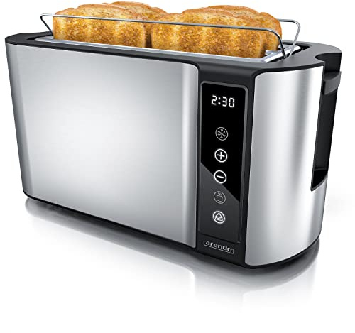 Arendo - Edelstahl Toaster Langschlitz 4 Scheiben - Touchscreen – Doppelwandgehäuse – 1500 W – Integrierter Brötchenaufsatz – 7 Bräunungsgrade – Brotzentrierung – Restzeitanzeige – Memoryfunktion