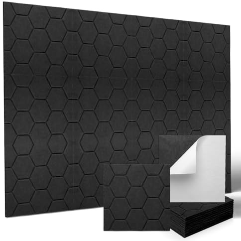 12 Stück Akustikpaneele Selbstklebend, Schallschutzplatten, Akustikpaneele Weiß, 30x30x0.9cm, Filz Acoustic Panels für Wand, Decke, Tonstudio, Wohnzimmer, Kinderzimmer, Buero (Schwarz)
