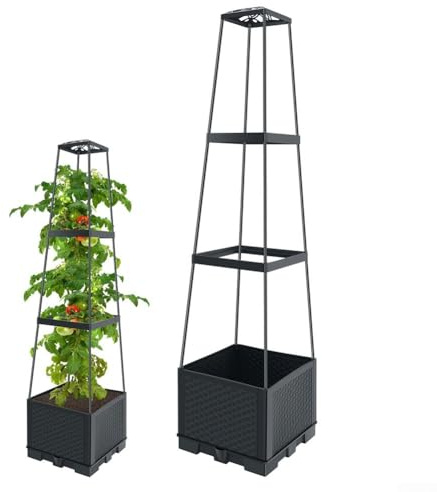 Oniissy Cama de jardín elevada de riego automático, para cultivar tomates, plantas trepadoras y verduras, reforzada resistente a la decoloración, uso en interiores y exteriores, tres o cuatro capas (3