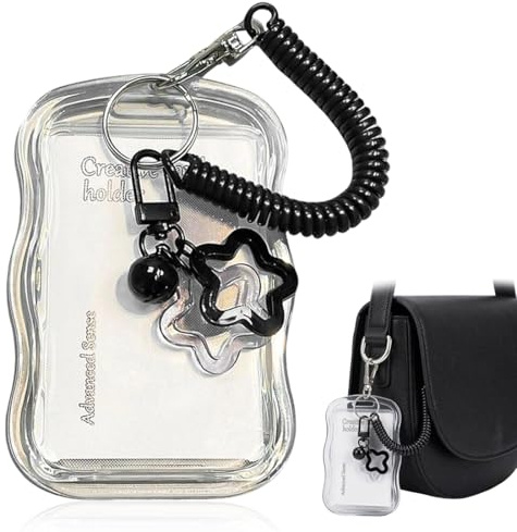 ZAKTUS 1 Unidad Llavero Portatarjetas Photocard, Campanas Estrella, Carnet de Identidad con Cuerda Extensible, Funda para Identificación, Exhibidor de Fotos de Ídolos y Tarjeta de Autobús (Negro)