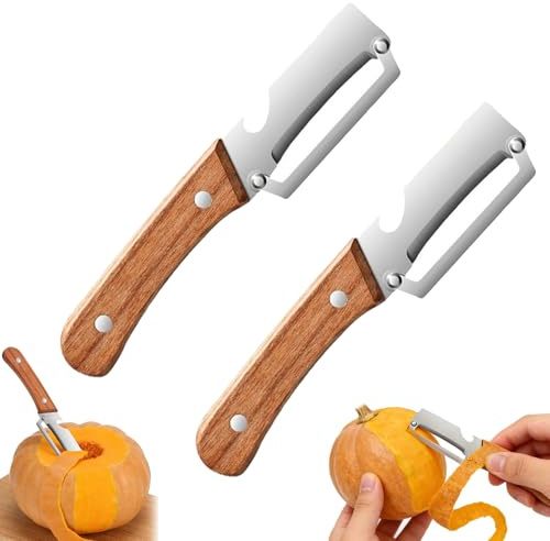 Pelapatate Multifunzionale per Cucina in Acciaio Inossidabile con Manico in Legno, Pelapatate 2 in 1 con Apribottiglie per Frutta e Verdura, Utensile da Cucina Zero Snag di Alta Qualità (2PC)