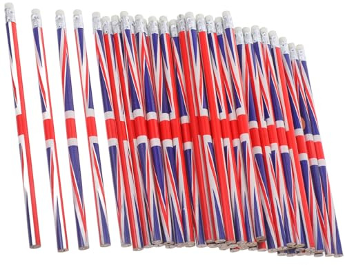 WRITWAA 60 Pack England Flag Pencils Bulk - Colored Wood Pencils with Erasers for School, Party Favors, Drawing, Painting, Office Supplies, Multi-use Convenient Portable Set