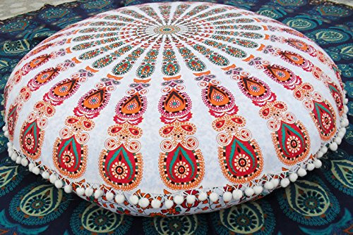 Traditionelle Jaipur Große Mandala Boden Kissen, dekorativer Überwurf-Kopfkissen 81,3 cm rund Pouf Polsterhocker, Indian Sitzkissen Outdoor, Cover, Boho kissenrollen mit Einsatz