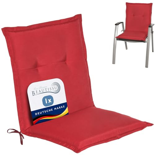 Beautissu Niedriglehner Auflage Gartenstuhl Stuhlkissen mit Schaumkern | 100x50x6cm Rot Sitzkissen Niederlehner Rückenkissen niedrig Kissen Füllung Polster Sitzauflage Loft NL