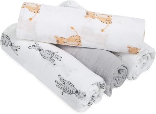 aden by aden + anais safari waves, Pucktücher, Musselin aus 100% Baumwolle, 112cm X 112cm, 4er Pack