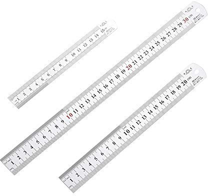 Siumir Metall Linea 3-teiliges Set, 15/20/ 30cm Lineal Stahl, Doppelseitenskala Kante, Edelstahl Lineal Messwerkzeug für Engineering, Schule, Büro, Zuhause