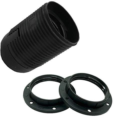 Christoph Palme Leuchten Set 1x E27 Fassung Thermoplast schwarz mit Gewindehülse und M10x1 Befestigungskappe 2x Schraubringe Kunststofffassung Lampenfassung