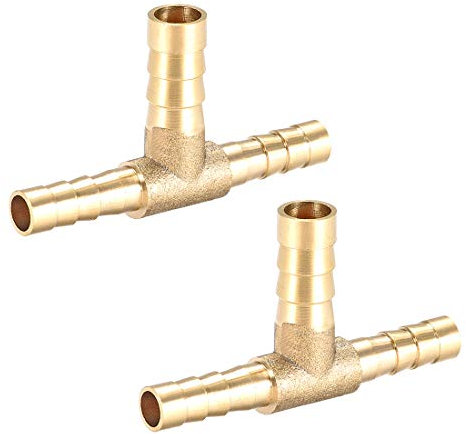 sourcing map 6x8x6mm Brass Hose Reducer Barb Fitting Tee T-Shaped 3 Way Barbed Connector Air Water Fuel Gas 2pcs
